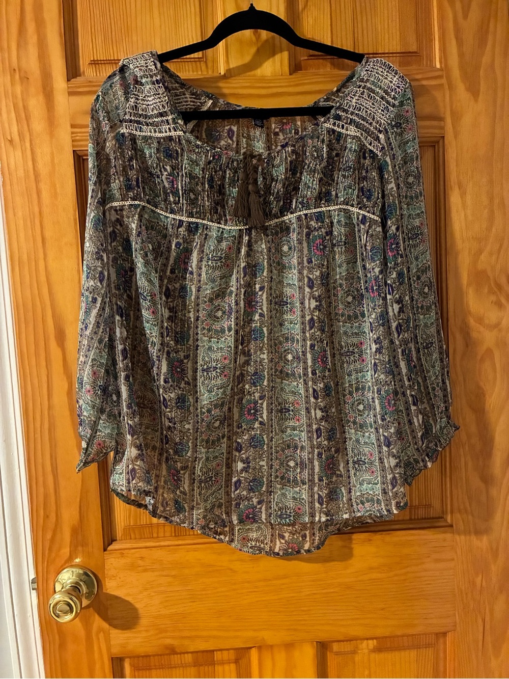 American Eagle Outfitters Sheer Flowy Floral Boho Peasant Tunic